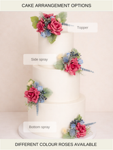 Load image into Gallery viewer, FULL SET Wedding Christening Cake Flower Arrangement Topper & Decorations Roses - Dusty Blue - Thistles