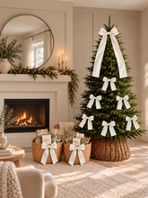 Load image into Gallery viewer, Luxury Handmade Velvet Christmas Tree Bow Topper: Clip-on Bows, Diamanté Center - Cream - White