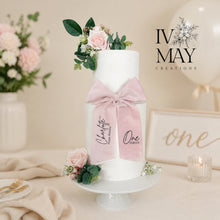 Load image into Gallery viewer, Blush Pink Cake Topper Set: Floral & Personalized Bow