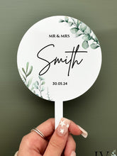 Load image into Gallery viewer, Personalised Printed Wedding Day Cake Topper - Minimised Eucalyptus