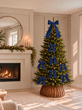 Load image into Gallery viewer, Luxury Handmade Velvet Christmas Tree Bow Topper: Navy Blue Diamanté Clip-On