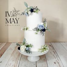 Load image into Gallery viewer, Dusty Blue Floral Cake Topper: Gypsophila & Eucalyptus Wedding Decoration