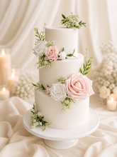 Load image into Gallery viewer, FULL SET Wedding Christening Cake Flower Arrangement Topper & Decorations Roses - White - Blush Pink (Copy)