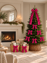 Load image into Gallery viewer, Luxury Handmade Velvet Christmas Tree Bow Topper - Hot Pink Clip-On Decor