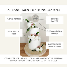 Load image into Gallery viewer, FULL SET White and Dusty Pink gypsophila eucalyptus leaf cake topper wedding decorations floral arrangement - Custom Personalised Topper