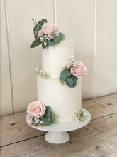 Load image into Gallery viewer, Blush Pink Cake Flower Arrangement - eucalyptus roses more colours available