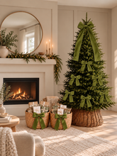 Load image into Gallery viewer, Luxury Handmade Velvet Christmas Tree Bow Topper: Olive Green Clip-On Decor