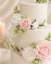 Load image into Gallery viewer, FULL SET Wedding Christening Cake Flower Arrangement Topper & Decorations Roses - White - Blush Pink (Copy)
