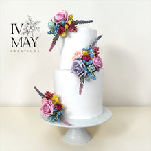 Load image into Gallery viewer, Foam Rose Cake Flower Arrangement: Dusty Blue & Pink Wedding Decor