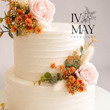 Load image into Gallery viewer, FULL SET cake decoration flower floral arrangement Blush Pink Burnt Orange roses topper