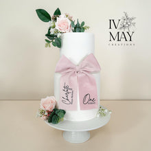 Load image into Gallery viewer, Blush Pink Cake Topper Set: Floral & Personalized Bow
