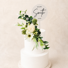 Load image into Gallery viewer, Personalised Cake Topper & Flowers - Wedding Cake Flowers - Cake Topper - Sage green - thistle Christening / Birthday cake decoration