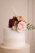 Load image into Gallery viewer, FULL SET Wedding Christening Cake Flower Arrangement Topper & Decorations Roses - Blush Pink - Burgundy - Burnt Orange - Berry Mix