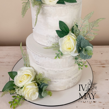 Load image into Gallery viewer, FULL SET cake decoration flower floral arrangement ivory silk roses topper