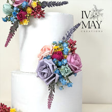 Load image into Gallery viewer, Foam Rose Cake Flower Arrangement: Dusty Blue & Pink Wedding Decor