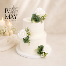 Load image into Gallery viewer, White Foam Rose Cake Flowers: Wedding, Christening, Birthday Cake Topper