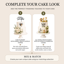 Load image into Gallery viewer, Custom Personalised Topper Dusty blue and Navy gypsophila eucalyptus leaf cake topper wedding decorations floral arrangement