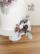 Load image into Gallery viewer, Birthday christening wedding Cake flowers. Cake topper. Cake topper, dusty purple lilac mauve - bouquet - button holes - laverder