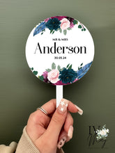 Load image into Gallery viewer, Personalised Printed Wedding Day Cake Topper - Purple & Blue Floral