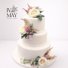 Load image into Gallery viewer, FULL SET cake flower floral cake decoration topper wedding or christening peach and pink tones