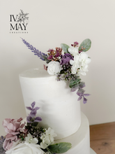 Load image into Gallery viewer, Birthday christening wedding Cake flowers. Cake topper. Cake topper, dusty purple lilac mauve - bouquet - button holes - laverder