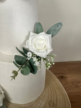 Load image into Gallery viewer, Cake Flowers - Wedding Cake Flowers - Cake Topper - White - Gypsophila sage green Christening / Birthday cake decoration