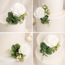 Load image into Gallery viewer, White Foam Rose Cake Flowers: Wedding, Christening, Birthday Cake Topper