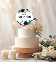 Load image into Gallery viewer, Personalised Printed Wedding Day Cake Topper - Purple & Blue Floral