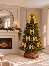 Load image into Gallery viewer, Luxury Handmade Velvet Christmas Tree Bow Topper: Mustard Yellow, Gold Clip-On Bows