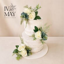 Load image into Gallery viewer, FULL SET cake decoration flower floral arrangement ivory silk roses topper