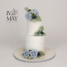 Load image into Gallery viewer, Dusty Blue Rose Cake Topper: Navy Gypsophila Floral Arrangement