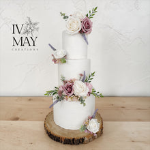 Load image into Gallery viewer, Foam Rose Cake Topper Set: Dusty Pink, Blush, Cream, and Purple