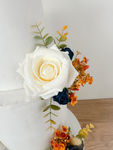Load image into Gallery viewer, Cake Flowers - Wedding Cake Flowers - Cake Topper - Cream - Burnt Orange - Navy Blue - Christening / Birthday cake decoration Gypsophila