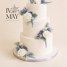 Load image into Gallery viewer, Dusty Blue Rose Cake Flower Arrangement: Wedding Christening Topper