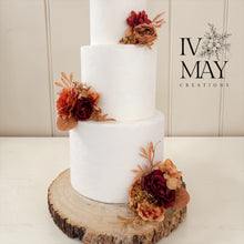 Load image into Gallery viewer, Four piece set - Cake Flowers - Wedding Cake Flowers - Cake Topper -Burnt Orange - Burgundy - Christening / Birthday cake decoration