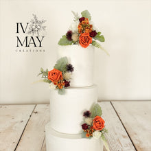 Load image into Gallery viewer, Burnt Orange Rose Cake Topper: Wedding Christening Flower Arrangement
