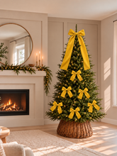 Load image into Gallery viewer, Luxury Handmade Velvet Christmas Tree Bow Topper: Mustard Yellow, Gold Clip-On Bows