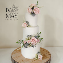 Load image into Gallery viewer, FULL SET Wedding Christening Cake Flower Arrangement Topper & Decorations Roses - Dusty Pink - Blush Pink - Cream - Blue Berry Mix