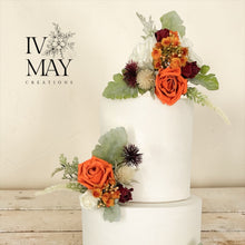 Load image into Gallery viewer, Burnt Orange Rose Cake Topper: Wedding Christening Flower Arrangement
