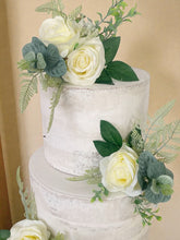 Load image into Gallery viewer, FULL SET cake decoration flower floral arrangement ivory silk roses topper