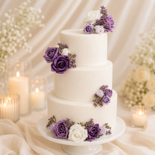 Load image into Gallery viewer, FULL SET Wedding Christening Cake Flower Arrangement Topper & Decorations Roses - mauve - Purple - Dusty