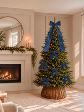 Load image into Gallery viewer, Luxury Handmade Velvet Christmas Tree Bow Topper: Navy Blue Diamanté Clip-On