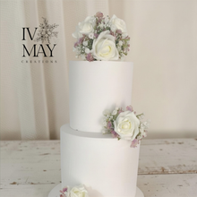 Load image into Gallery viewer, FULL SET Wedding Christening Cake Flower Arrangement Topper & Decorations Roses - ivory blush pink