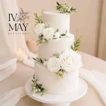Load image into Gallery viewer, FULL SET Wedding Christening Cake Flower Arrangement Topper & Decorations Roses - White - Blush Pink (Copy)