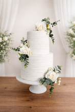 Load image into Gallery viewer, FULL SET cake flowers - Artificial Silk cake flowers - Cream roses - gypsophila eucalyptus leaf wedding decorations floral arrangement