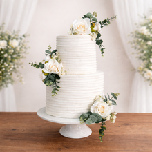 Load image into Gallery viewer, FULL SET cake flowers - Artificial Silk cake flowers - Cream roses - gypsophila eucalyptus leaf wedding decorations floral arrangement
