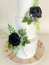 Load image into Gallery viewer, Black & Grey Wedding christening cake flower arrangement topper foam roses more colours available