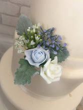 Load image into Gallery viewer, Blush & Pale Blue Foam Rose Cake Topper: Wedding, Birthday, Christening