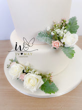 Load image into Gallery viewer, Foam Rose Cake Topper: Blush & Pale Blue Gypsophila