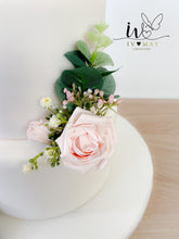 Load image into Gallery viewer, Blush pink Wedding christening cake flower arrangement topper mini eucalyptus roses more colours available
